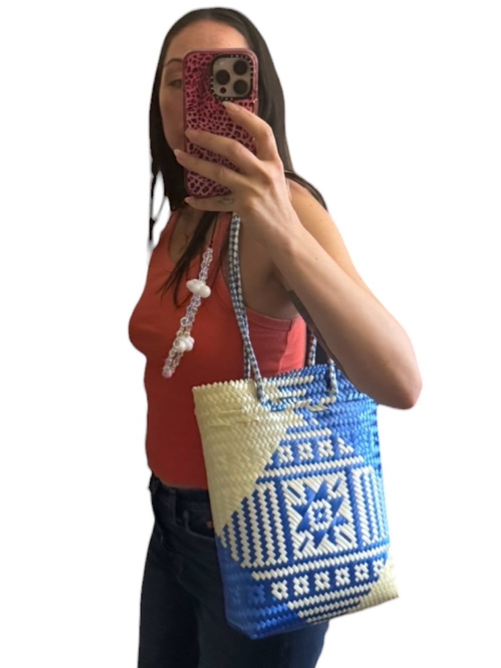 Oaxacan Handwoven Blue & White Tote Bag Purse
